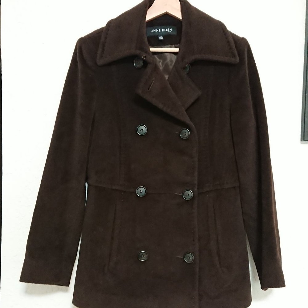 Anne Klein angora wool brown peacoat M NWOT